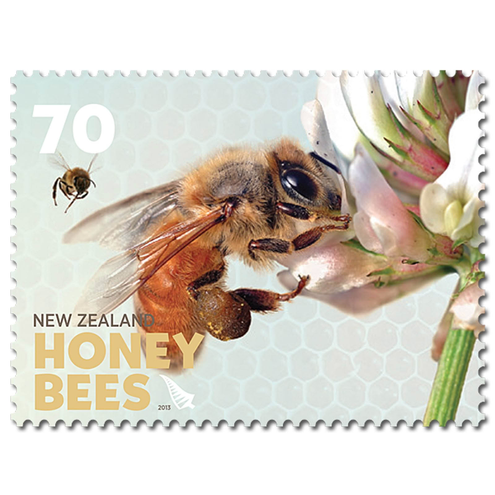 New Zealand Post 70 cent Honey Bees stamp featuring Bryce McQuillan honey bee photograph